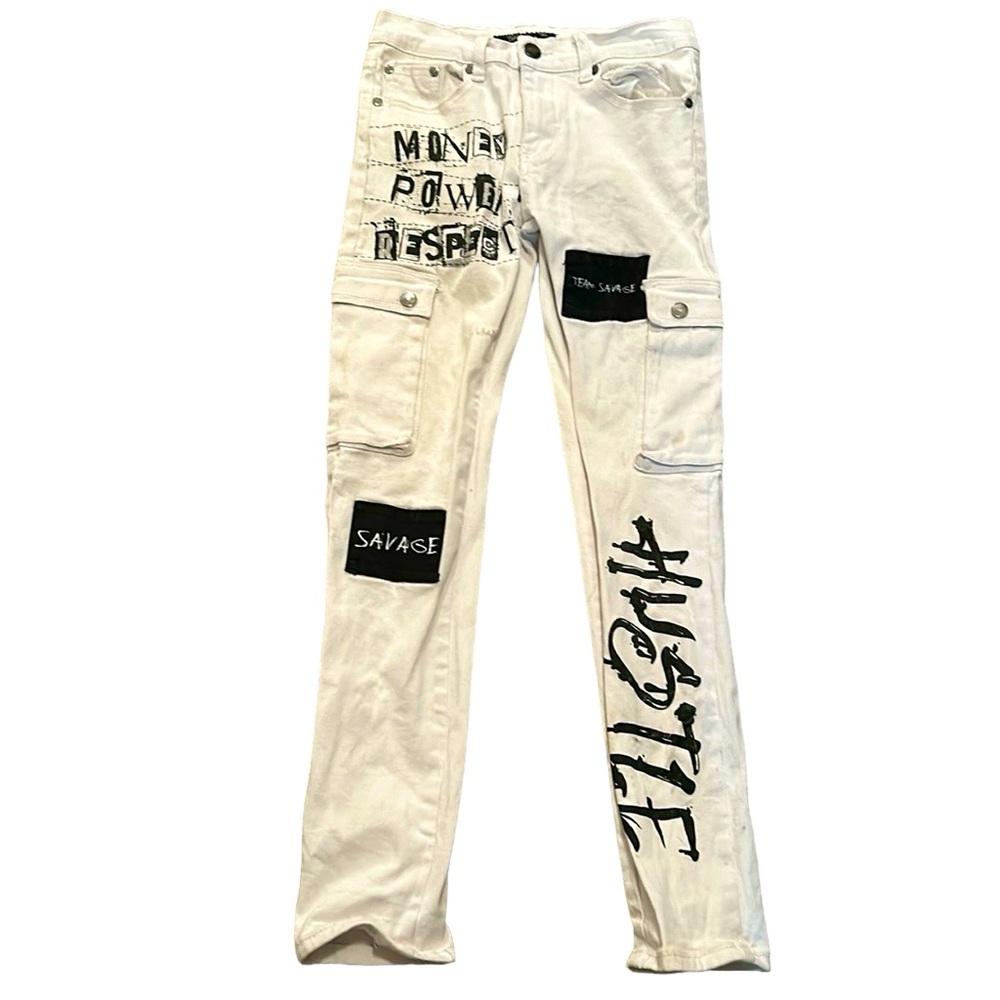 Trestles Supply Co Kids White Cargo Graphic Jeans
